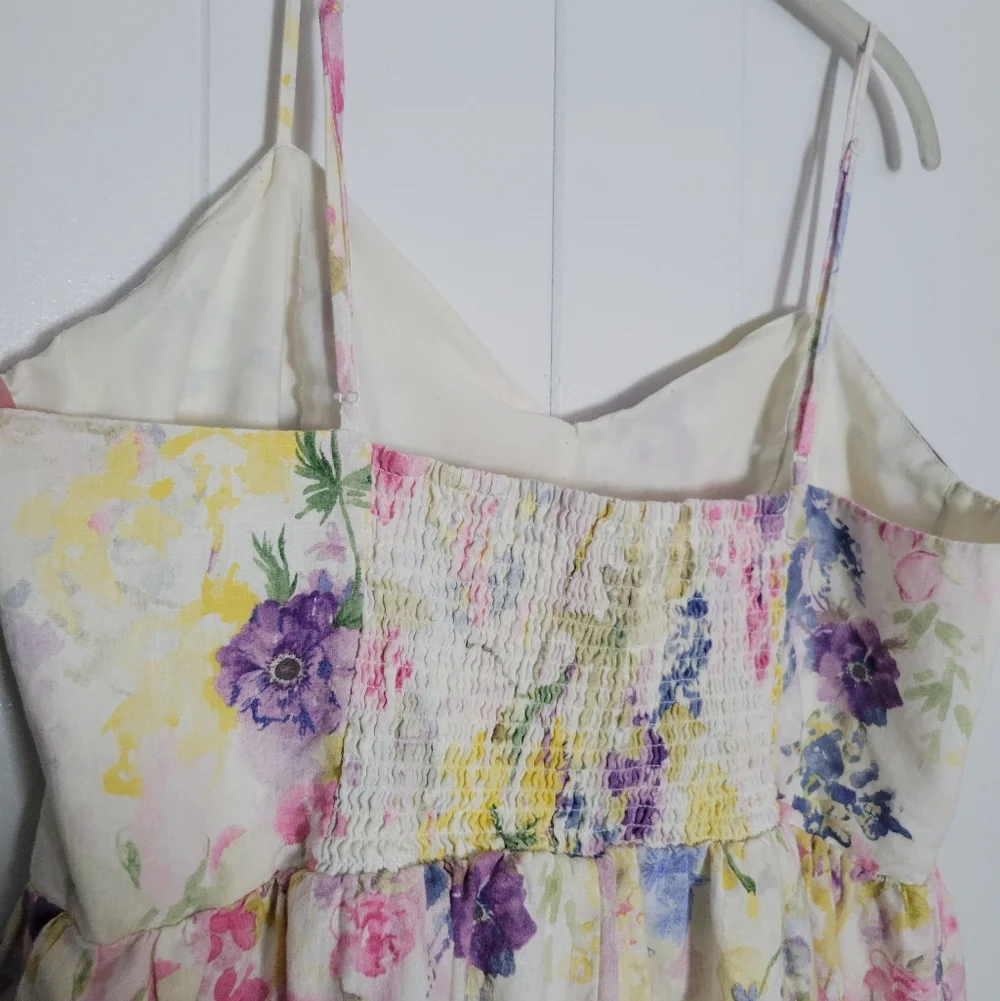 H&M Linen & Cotton Blend Floral Midi Dress Garden Tea Party Feminine Pastel XL - Picture 11 of 14